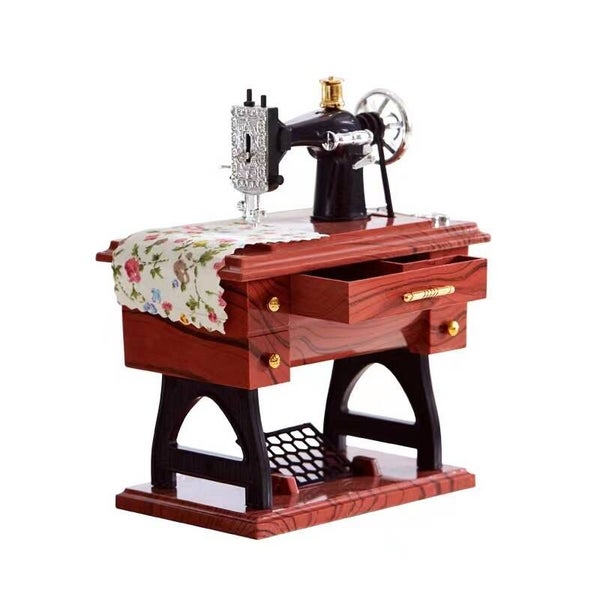 CAJA DE MÚSICA MÁQUINA DE COSER ESTILO RÚSTICO