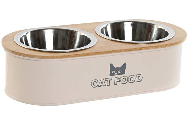 BOL SET 2 METAL 31X14.7X8.5 300ML+30 COMEDERO PARA GATO