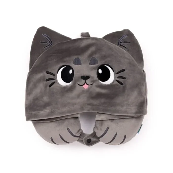 ALMOHADA DE VIAJE CON MEMORIA Y CAPUCHA HOODEAZZZ GATO BEANS & CO