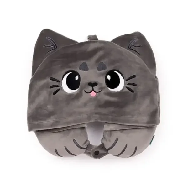 ALMOHADA DE VIAJE CON MEMORIA Y CAPUCHA HOODEAZZZ GATO BEANS & CO