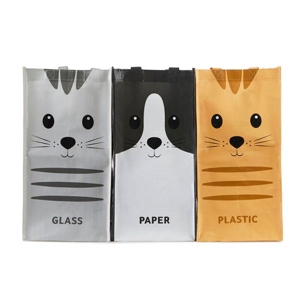 SET BOLSAS RECICLAJE MEOW X3 PLÁSTICO RECICLADO & CAT GATO