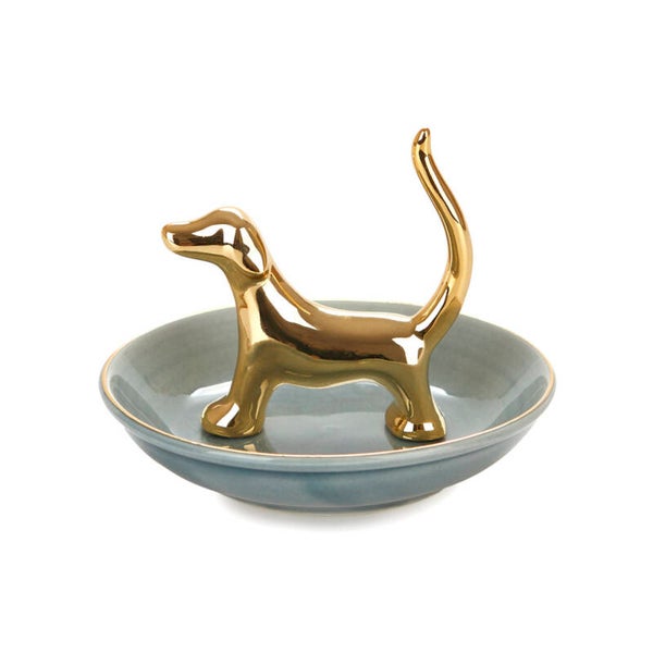 PORTA ANILLOS BASSOTTO DORADO PORCELANA & PERRO
