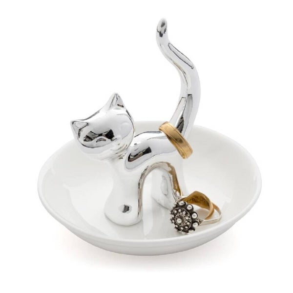PORTA ANILLOS GATTO PLATEADO PORCELANA & GATO