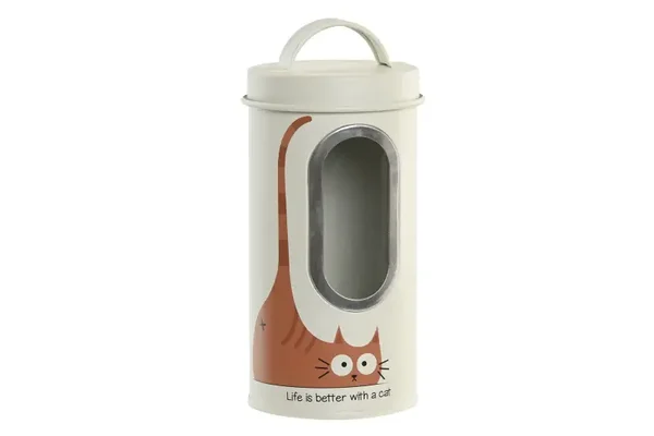BOTE METAL 9X9X19.5 COMIDA GATO BEIGE