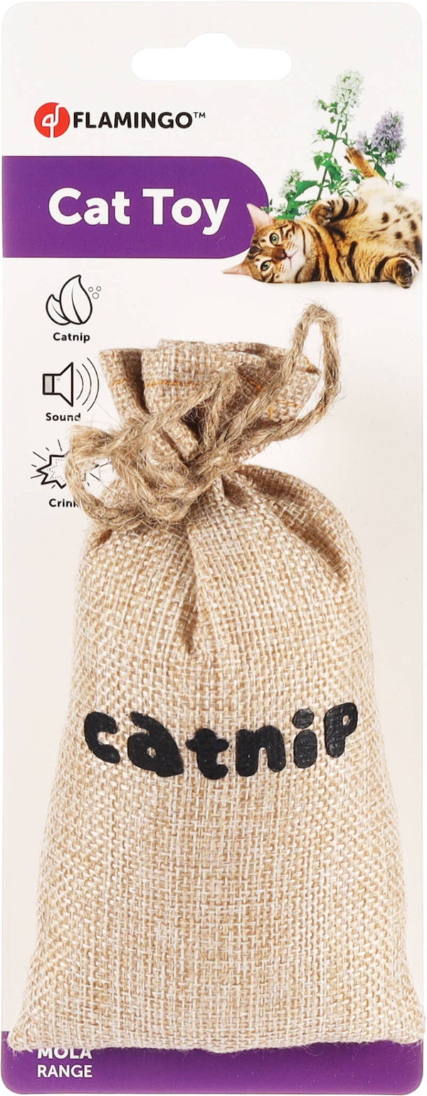 BOLSA DE JUGUETE NATURAL CON CATNIP FLAMINGO - MOLA BEIGE/GATO