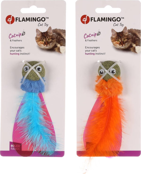 FLAMINGO JUGUETE PARA GATO BOLA CON HIERBA GATERA