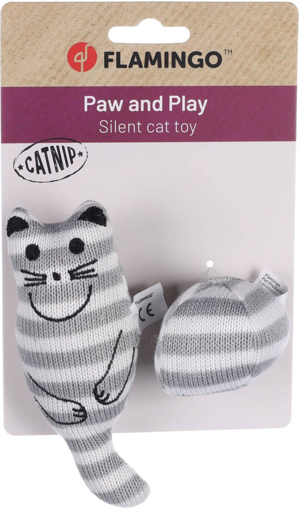 FLAMINGO GATO DE JUGUETE PARA GATO CON PELOTA A RAYAS - FACI - GRIS