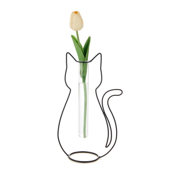 FLORERO CAT SILHOUETTE NEGRO METAL/VIDRIO GATO
