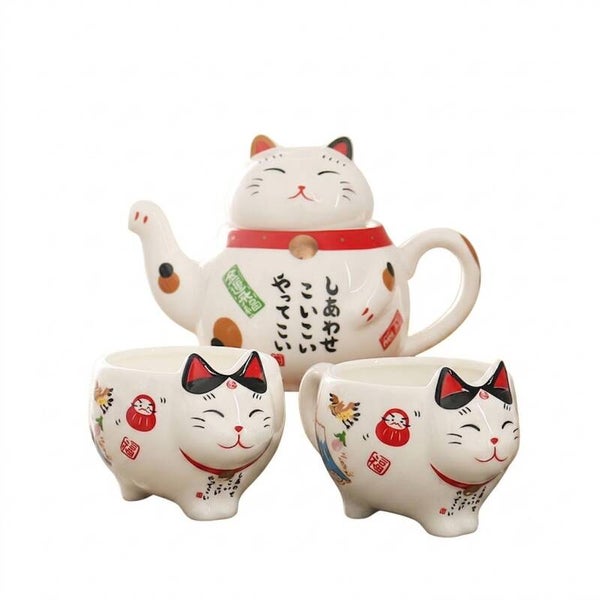 TETERA GATO CON DOS TAZAS