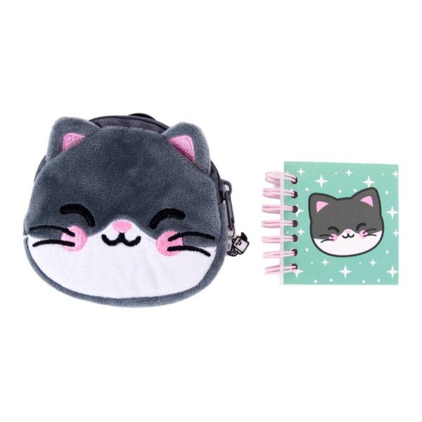 LLAVERO MONEDERO CON MINILIBRETA Y HOJA DE PEGATINAS GATO
