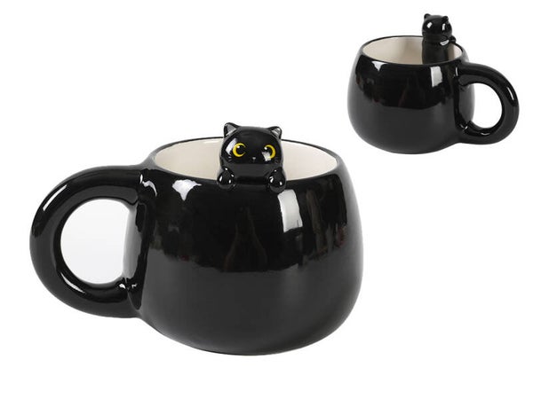 TAZA DE CERÁMICA CON CHARM BLACK CAT GATO