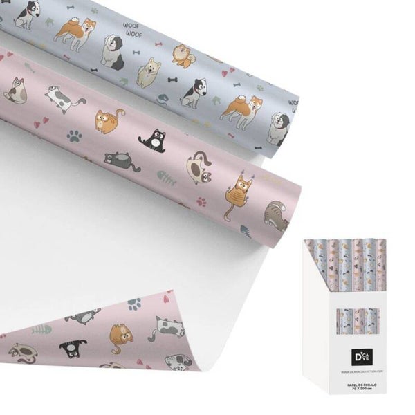 PAPEL REGALO 200X70CM MASCOTAS PERROS & GATOS