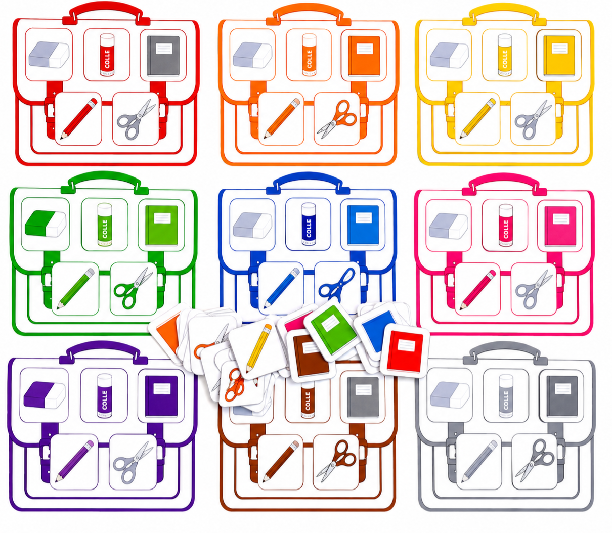 Les cartables colorés - 9 couleurs