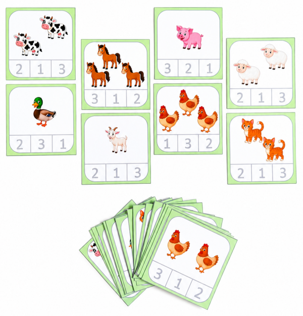 Les cartes à pinces de la ferme - 1 à 3