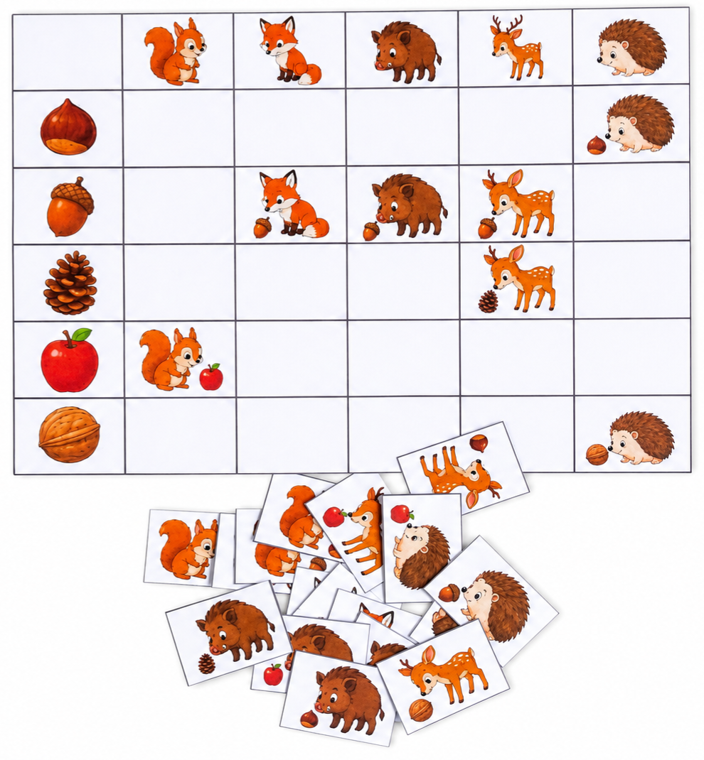 Tableau à double entrée 5X5 les animaux de l'automne
