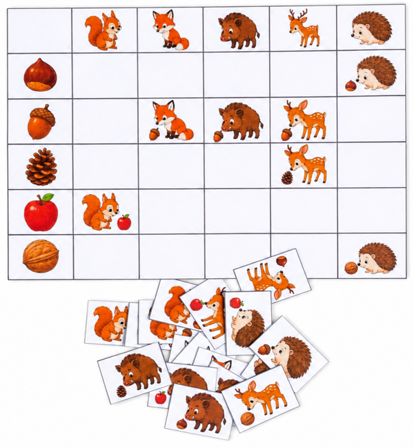 Tableau à double entrée 5X5 les animaux de l'automne