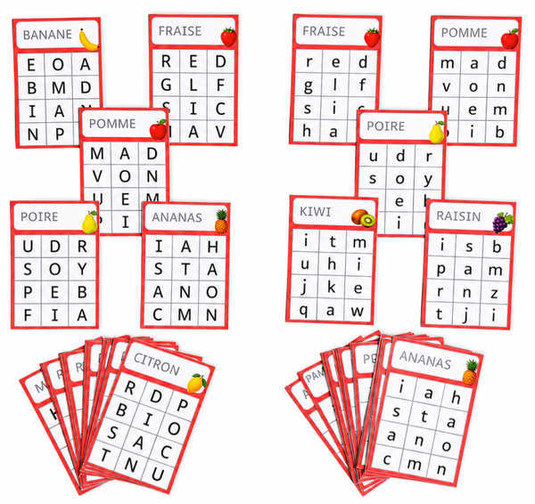Les fruits - associations majuscules minuscules