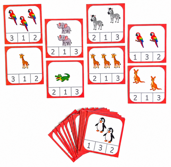 Les cartes à pinces du zoo - 1 à 3