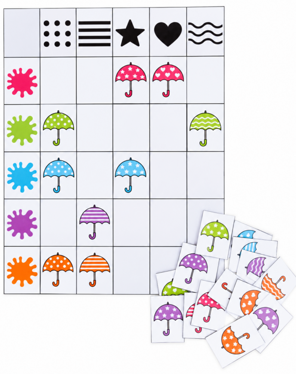 Tableau à double entrée des parapluies colorés à motifs 5X5