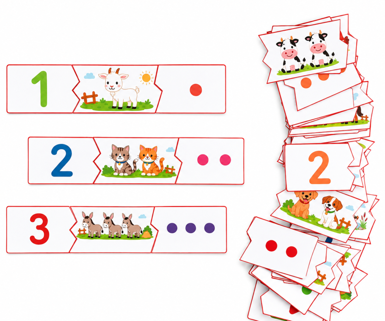 18 puzzles de la ferme numération 1 à 3