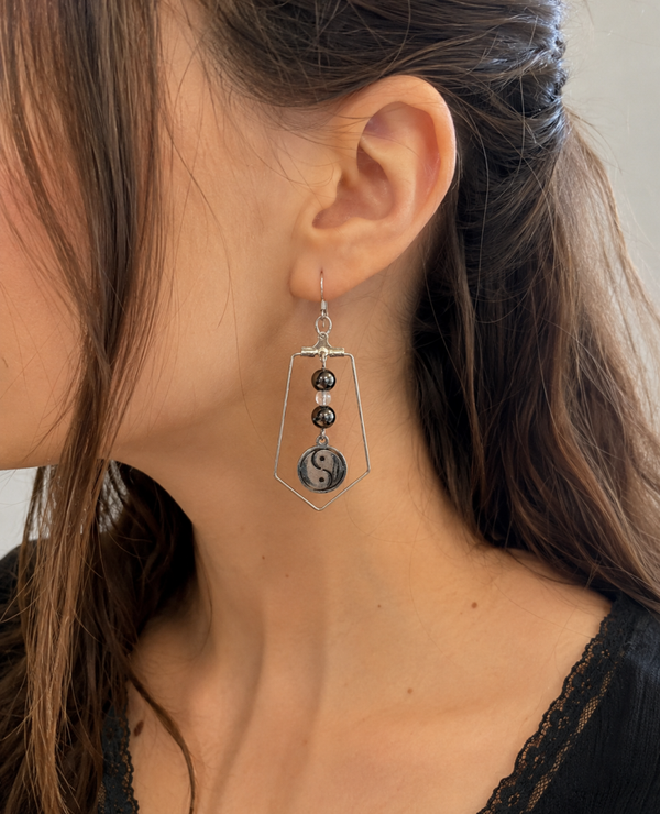 Boucles d'oreilles en hématite & cristal de roche
