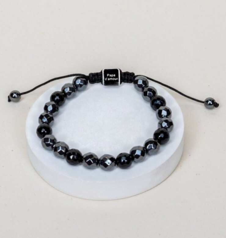 Bracelet Philippe - Papa d'amour- Agate noire, Hématite