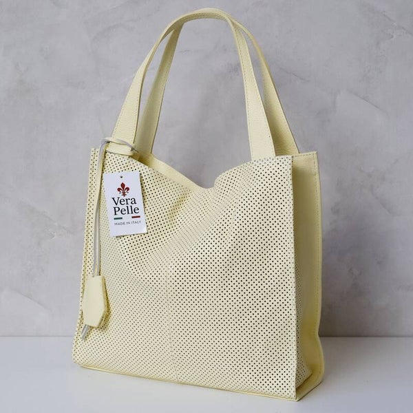 Vera Pelle – leren pastelgele schoudertas