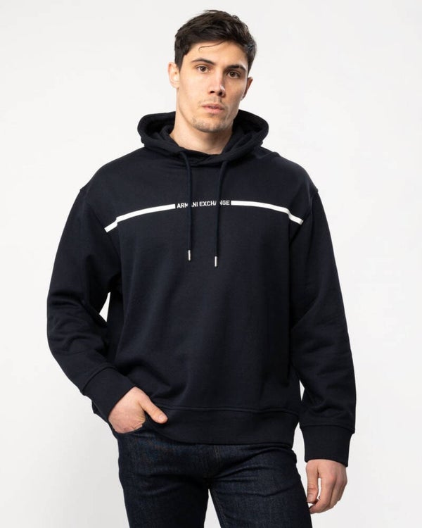 Armani Exchange - Hoodie met streep over de borst met logo in marineblauw maat XL