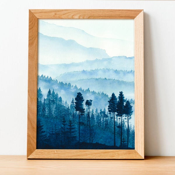 Aquarel blauwe heuvels