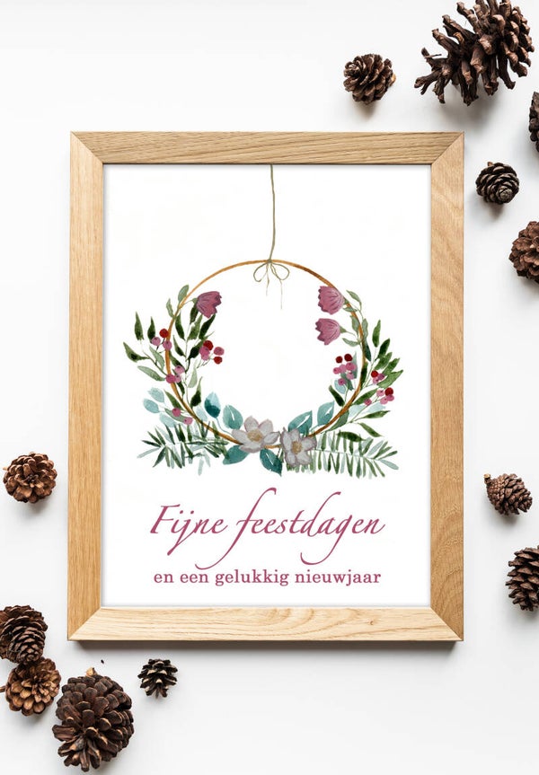 Set van 5 kerstkaarten Kerstkrans