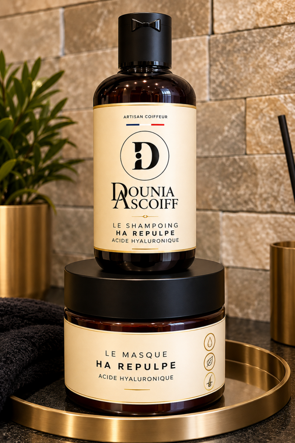 Shampoing et Masque HA Repulpe est enrichi en Acide Hyaluronique