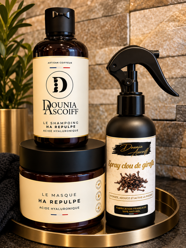 Shampoing Masque HA Repulpe est enrichi en Acide Hyaluronique plus Spray clou de girofle
