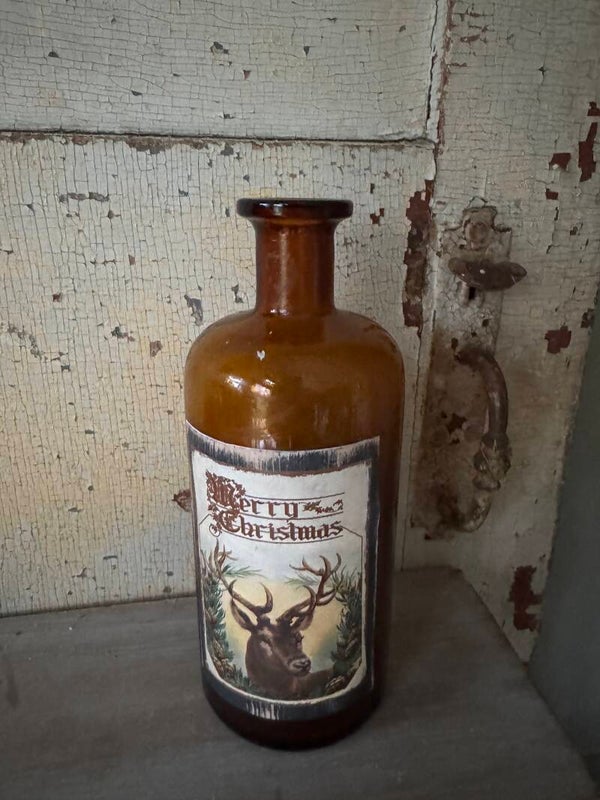 Amber glass bottle with deer