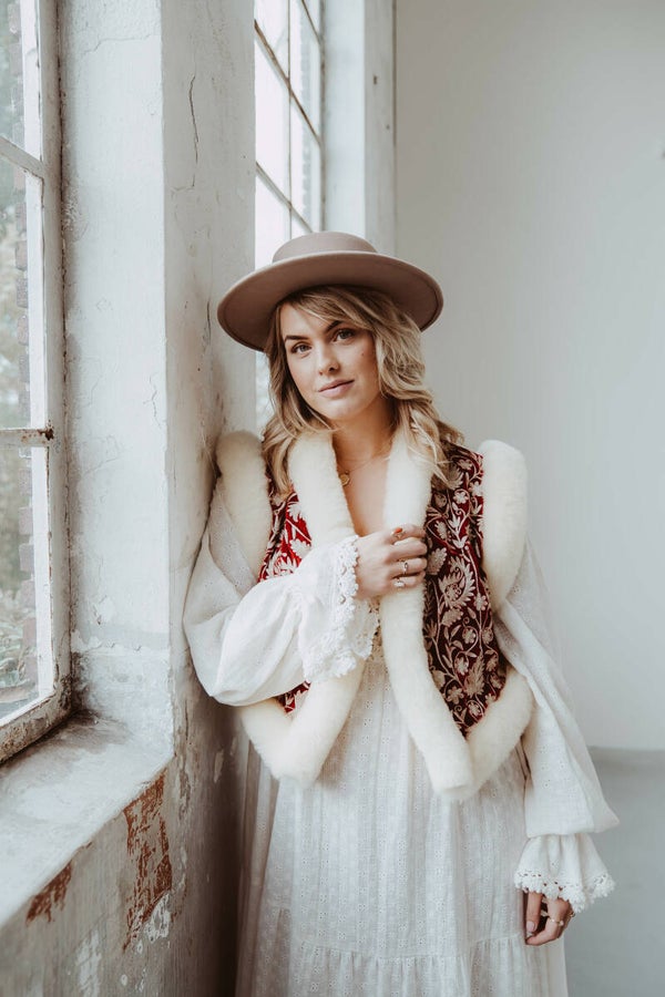 The red velvet sheepskin waistcoat
