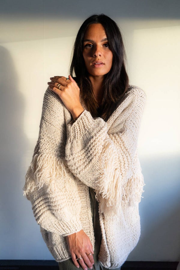 Handknitted cardigan in ivory
