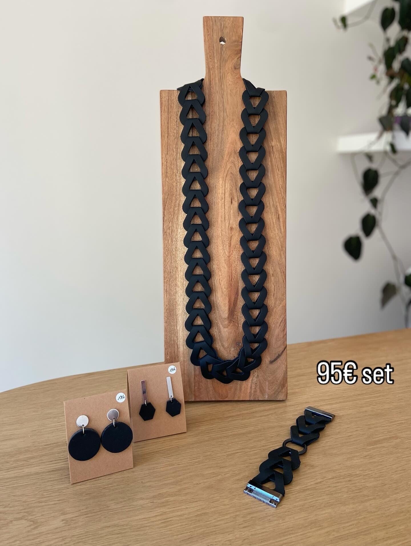 Set lederen schakelketting ZWART