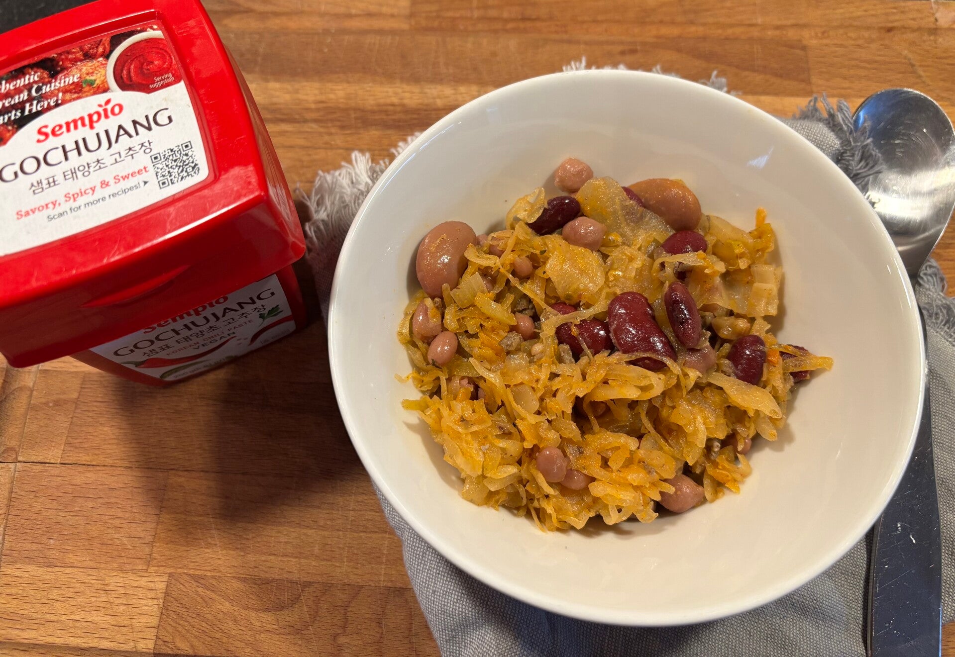 Zuurkool met gochujang en bonen