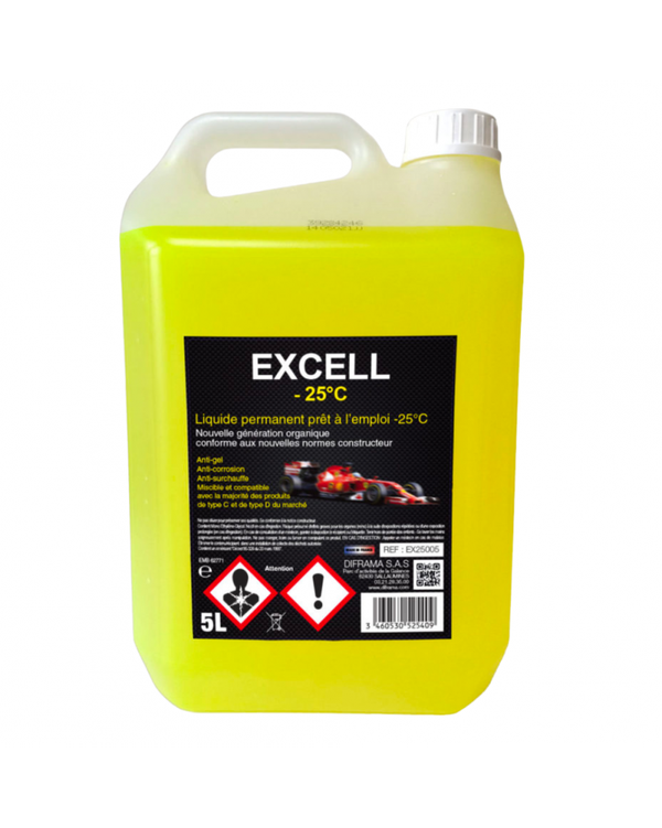 Liquide de refroidissement, jaune, 5L, EXCELL -25°C - Diframa