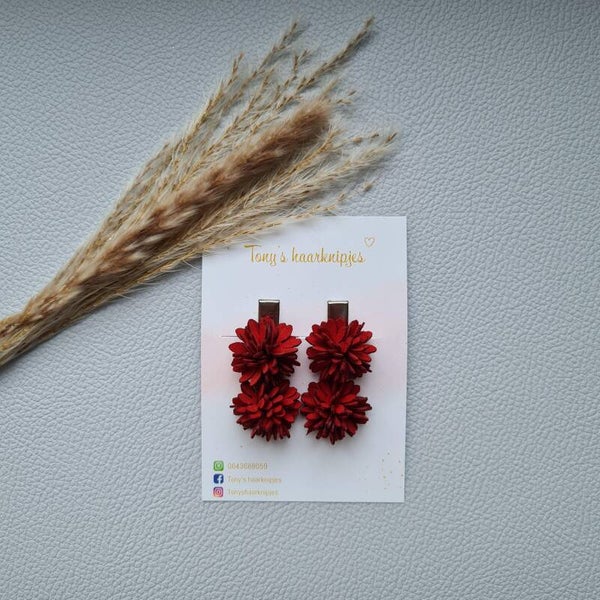 Antislip clip met leren bloemen bordeauxrood