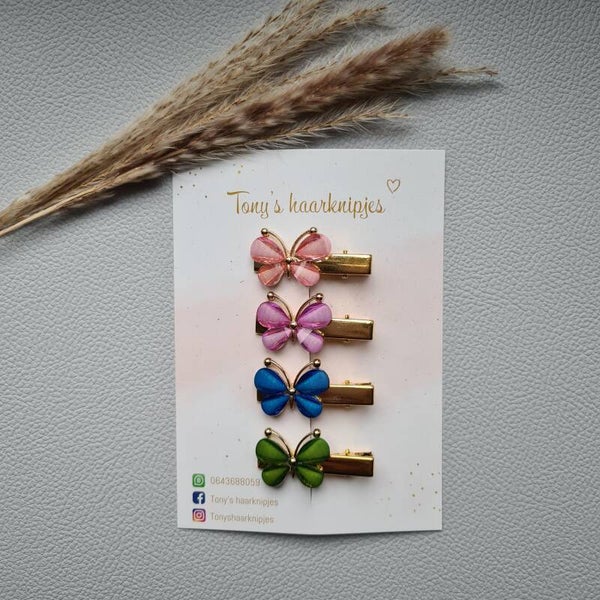 Alligatorclip met vlinder (4 stuks)