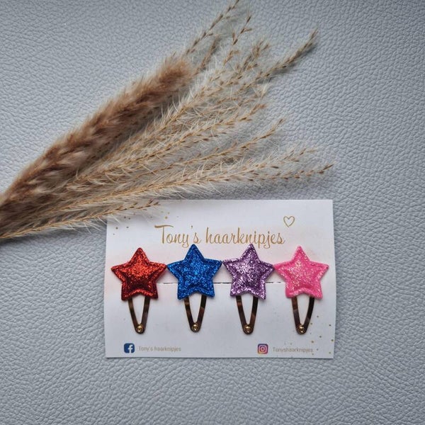 Klikklakspeldje 3cm met glitterster rood/blauw/lil/felroze