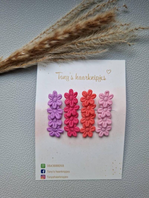 Alligatorclip met bloemen lila/donkerroze/koraalroze/lichtroze