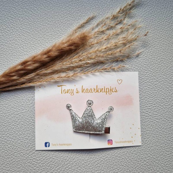 Kroontje zilver op alligatorclip van 3,5cm