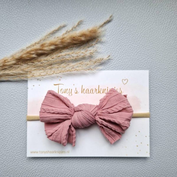 Nylon haarbandje met nylon strik roze