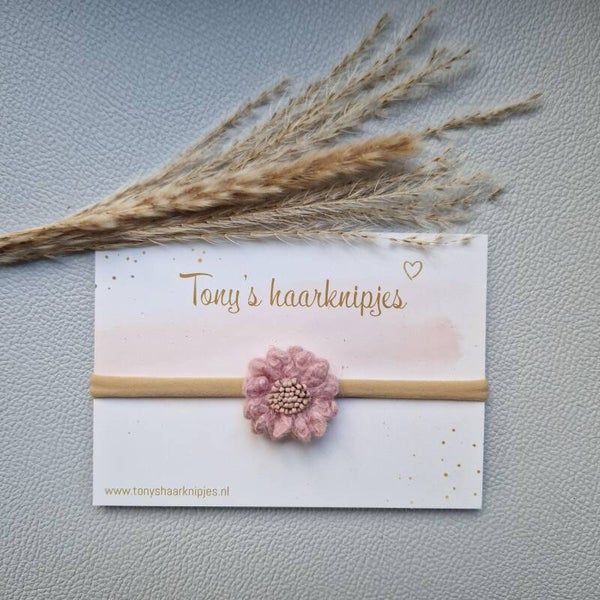 Nylon haarbandje met viltenbloem lichtroze