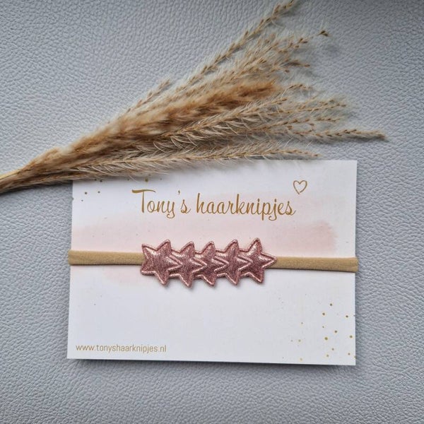 Nude nylon haarbandje met sterren roze(glans)