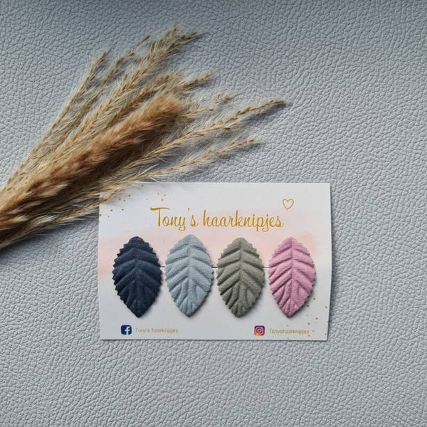 Klikklakspeldje 3cm met leafs donkerblauw/lichtblauw/grijs/lila-roze