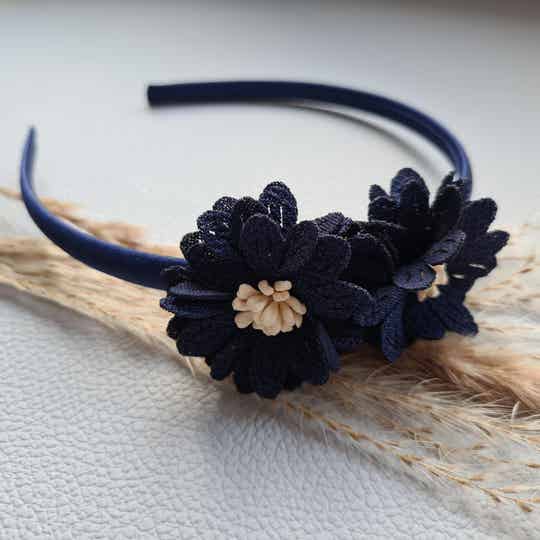 Diadeem met bloemen navy/navy