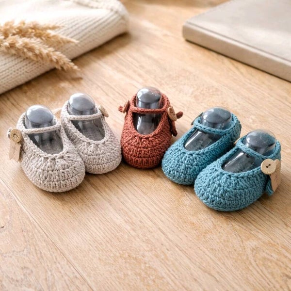 Chaussons coton crocheté main 0/3mois