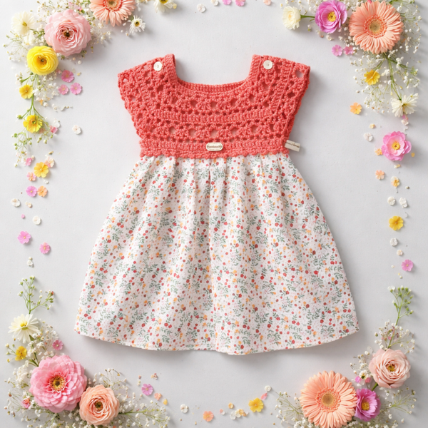 Robe Bébé Fleurie avec Empiècement Crochet